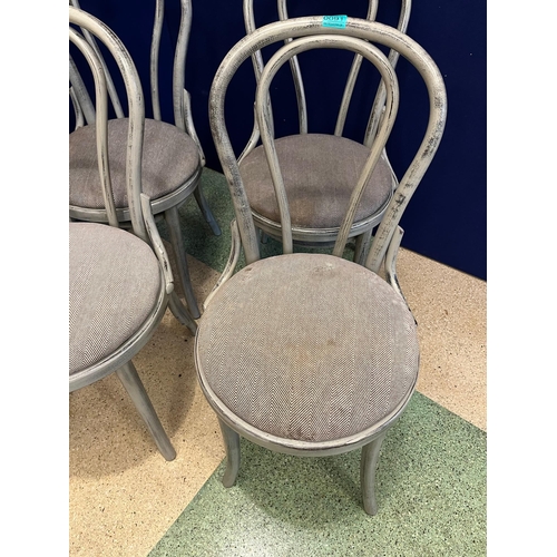 93 - Set of Four Bentwood Chairs, Grey Scrumble Effect. Upholstery as Found (90 cm H)