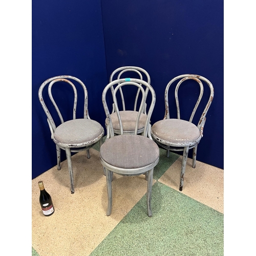 94 - Set of Four Bentwood Chairs, Grey Scrumble Effect. Variation on Upholstery (90 cm H)