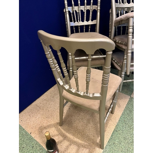 96 - Set of Six Quality Metal Stacking Banqueting Chairs, Variation on Fabric and Condition (90 cm H)
