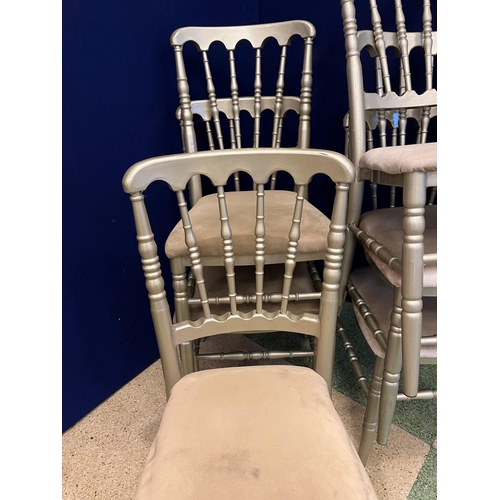 99 - Set of Six Quality Metal Stacking Banqueting Chairs, Variation on Fabric and Condition (90 cm H)