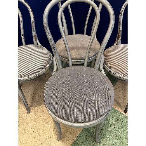 94 - Set of Four Bentwood Chairs, Grey Scrumble Effect. Variation on Upholstery (90 cm H)
