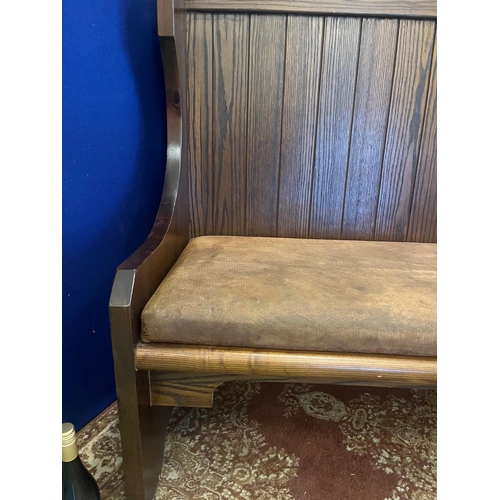 101 - Quality Tudor Style Bench with Suede Seat (153 cm W x 107 cm H x 60 cm D)