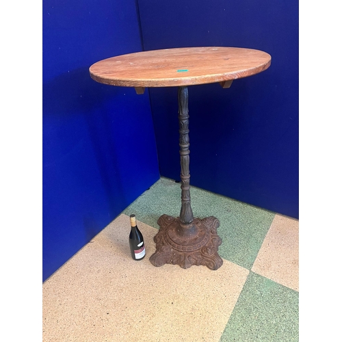 109 - Very Fine Cast Iron Tall Bar Table with Pine Top (70 cm W x 105 cm H)