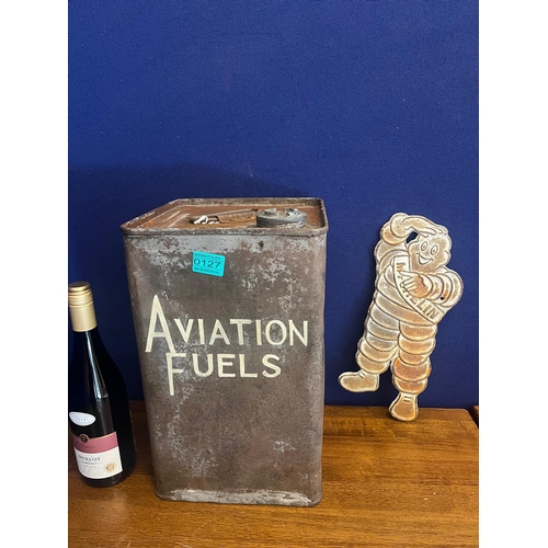 127 - Aviation Fuels Vintage Petrol Can and a Michelin Metal Wall Advertisement (can 24 cm W x 38 cm H x 2... 
