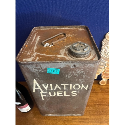 127 - Aviation Fuels Vintage Petrol Can and a Michelin Metal Wall Advertisement (can 24 cm W x 38 cm H x 2... 