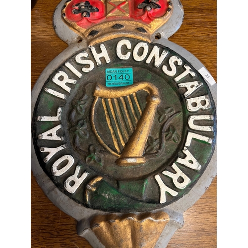 140 - Royal Irish Constabulary Metal Wall Sign (26 cm W x 40 cm H)