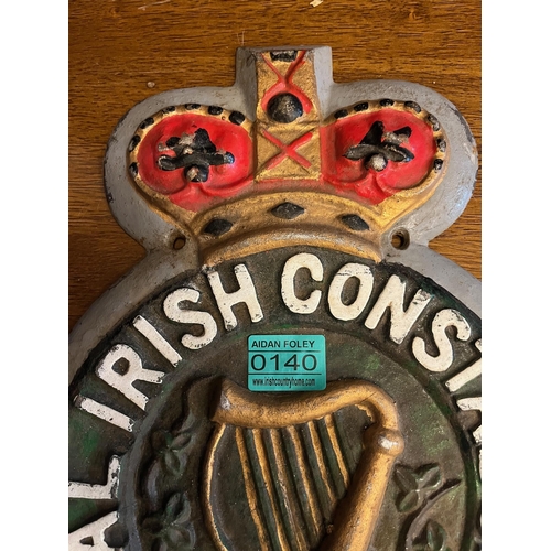140 - Royal Irish Constabulary Metal Wall Sign (26 cm W x 40 cm H)