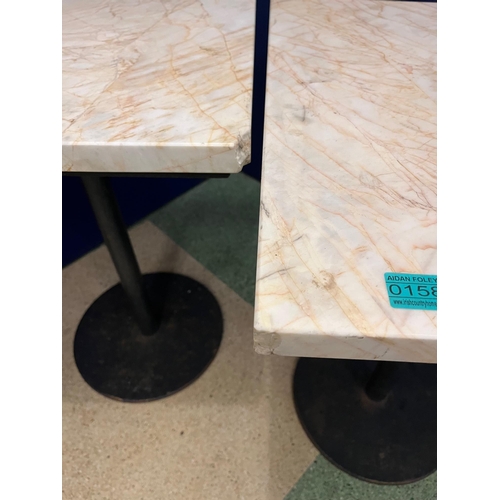 158 - Pair of Heavy Marble Top Café Tables (chips to marble) (57 cm W x 78 cm H x 57 cm D)