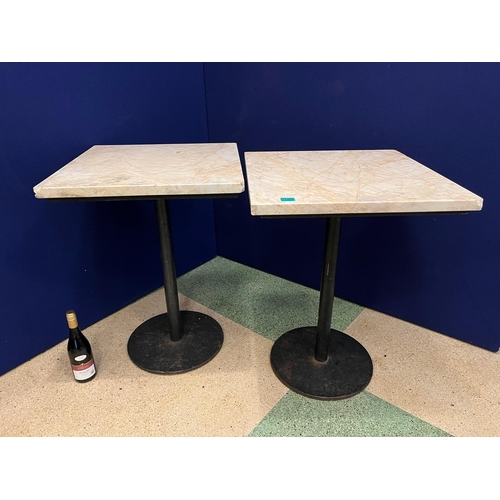 159 - Pair of Heavy Marble Top Café Tables (chips to marble) (57 cm W x 78 cm H x 57 cm D)