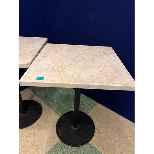 159 - Pair of Heavy Marble Top Café Tables (chips to marble) (57 cm W x 78 cm H x 57 cm D)