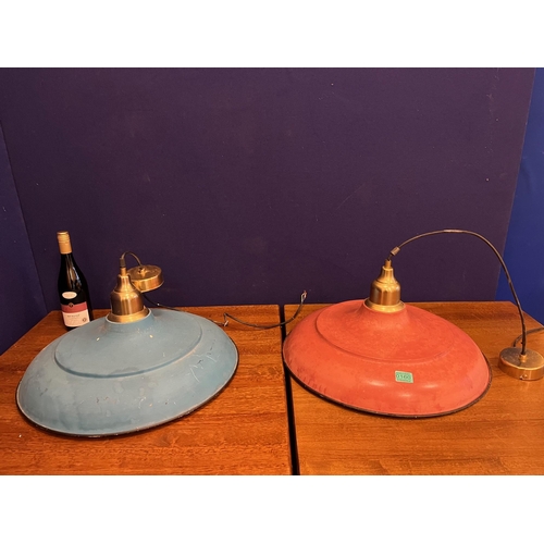 160 - Two Vintage Style Circular Enamel Hanging Shades (52 cm W x 30 cm H)