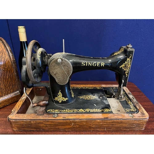 244 - Vintage Oak Cased Singer Sewing Machine