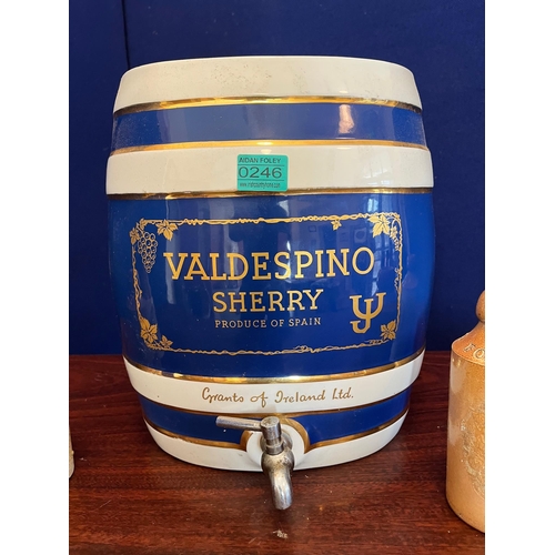 246 - Valdespino Sherry Barrell and Four Earthenware Jars