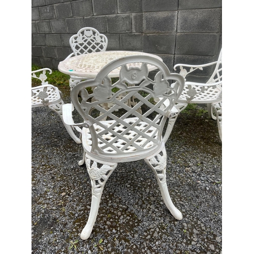 257 - Cast Iron Circular Table and Four Arm Chairs (85cm W)