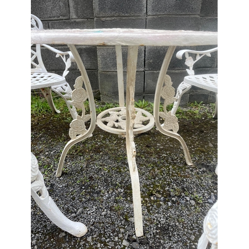 257 - Cast Iron Circular Table and Four Arm Chairs (85cm W)