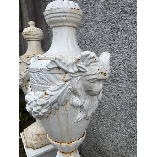 264 - Impressive Pair of Cast Iron Regency Style Urns on Stands (180 cm H)