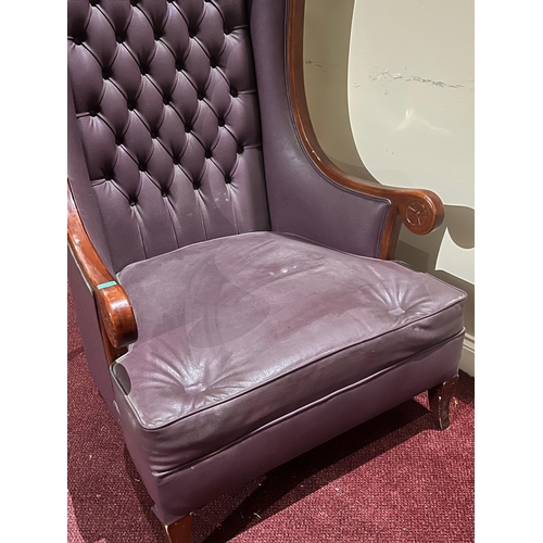 288 - Fine Oversized Chair with Burgundy Leather Deep Button Upholstery