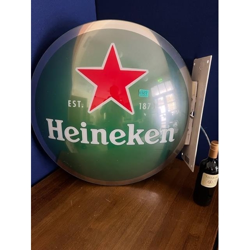 301 - Double Sided light Up Heineken Sign, Wall Mounted (70 cm Diameter)