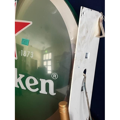 301 - Double Sided light Up Heineken Sign, Wall Mounted (70 cm Diameter)