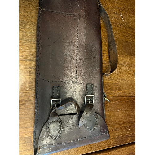 314 - Leather Leg of Mutton Gun Case and an Oak Desk Calendar