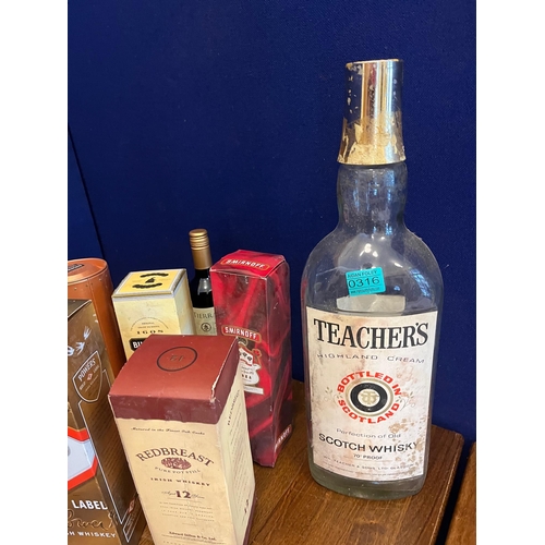 316 - Teachers Display Bottle and a Collection of Whiskey Bottle Holders