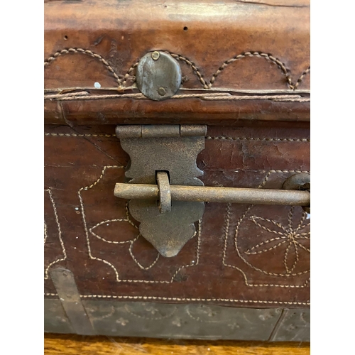 349 - Quality Leather Suitcase with Stitched Embellishment and an Unusual Locking Mechanism (95 cm W x 30 ... 