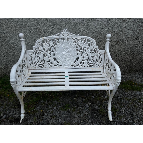 370 - Decorative Cast Iron Bench, Central Panel with Seated Maiden (105 cm W x 87 cm H x 50 cm D)