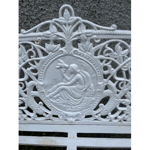 370 - Decorative Cast Iron Bench, Central Panel with Seated Maiden (105 cm W x 87 cm H x 50 cm D)