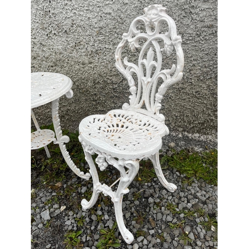 374 - Victorian Style Cast Iron Circular Table and a Pair of Chairs (Table 45 cm W x 57 cm H)