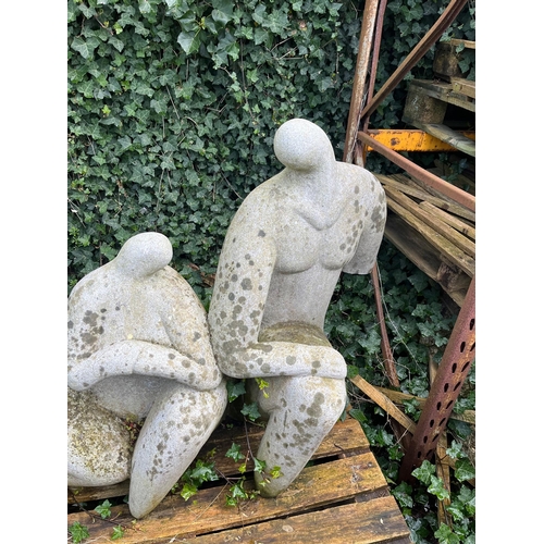 376 - Unusual Stone Sculpture of Two Seated People (107cm W x 97 cm H)