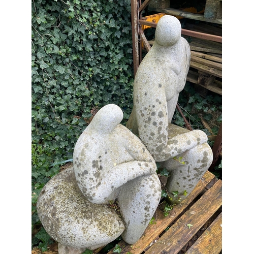 376 - Unusual Stone Sculpture of Two Seated People (107cm W x 97 cm H)