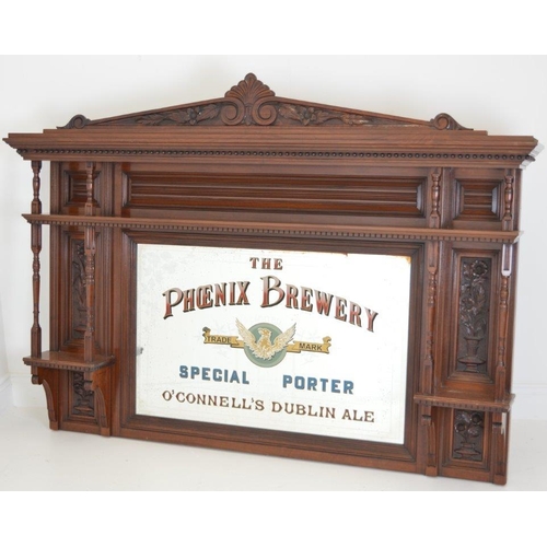 380 - Fine Walnut Bar Back containing Phoenix Brewery O'Connell's Dublin Ale (185 cm W x 140 cm H)