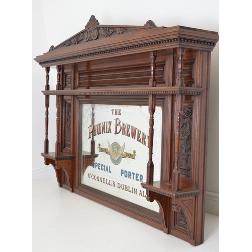 380 - Fine Walnut Bar Back containing Phoenix Brewery O'Connell's Dublin Ale (185 cm W x 140 cm H)