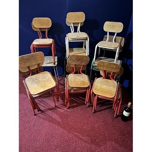 385 - Collection of Vintage School Chairs, 21 Chairs and 3 Stools