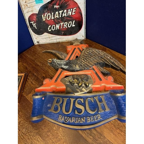 394 - Volatane Control Metal Sign, Busch Bavarian Beer Sign, Weights & Measures Act 1985 Notice