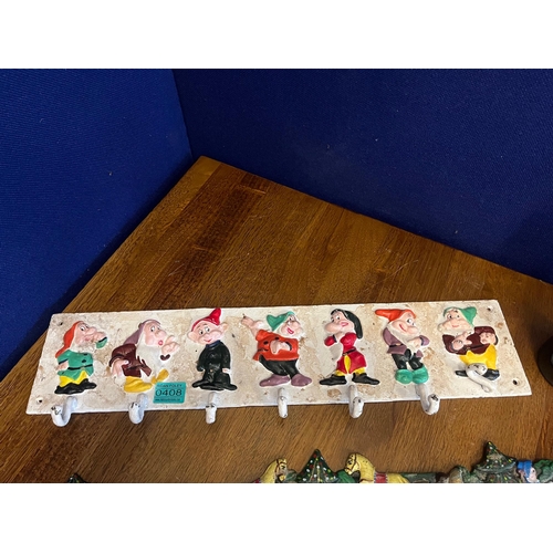 408 - Two Metal Coat Hooks, The Seven Dwarfs and Christmas Carol Inspired (Longest 66 cm)