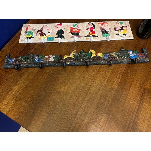 408 - Two Metal Coat Hooks, The Seven Dwarfs and Christmas Carol Inspired (Longest 66 cm)