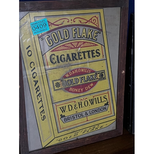 409 - Original Will Woodbine Advertising Mirror and a Gold Flake pictural Advertisement (Largest 27 cm W x... 