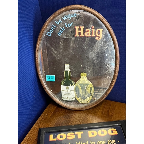 410 - Original Oval Haig Advertising Mirror and a Humorous Dog Print (Oval 32 cm W x 42 cm H)