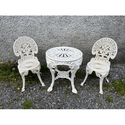 419 - Circular Cast Iron Garden Table and a Pair of Chairs (Table 60 cm W x 65 cm H)