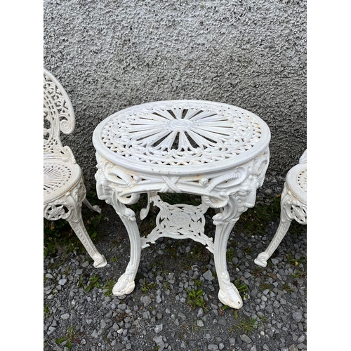 419 - Circular Cast Iron Garden Table and a Pair of Chairs (Table 60 cm W x 65 cm H)