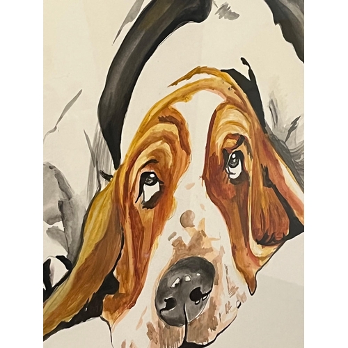 438 - Two Dog Pictures, One Oil, One Watercolour (largest 99 cm W x 73 cm H)