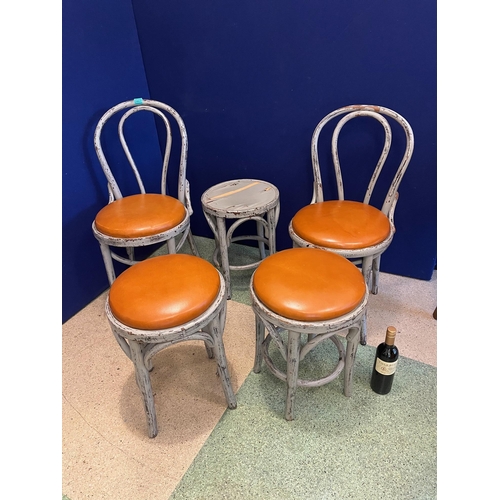 467 - Pair of Scrumbled Bentwoods, Leather Seats, Three Stools (as found)