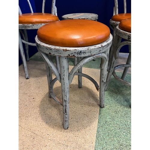 467 - Pair of Scrumbled Bentwoods, Leather Seats, Three Stools (as found)