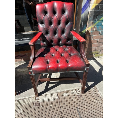 474 - Pair of Chairs, Georgian Style Deep Buttoned Burgundy Hide Upholstery