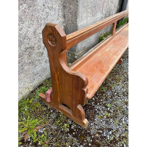 496 - Fine Antique Pitch Pine Pew (300 cm W x 100 cm H  x 70 cm D)