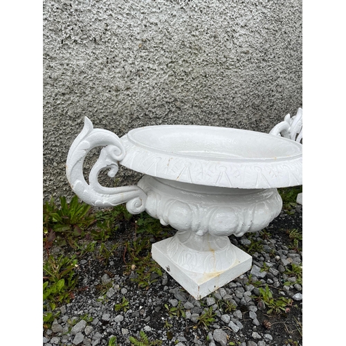 501 - Pair of Regency Design Cast Iron Urns (82 cm W x 47 cm H x 58 cm D)