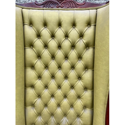 504 - Fine Oversized Chair, Green Deep Button Hide Upholstery