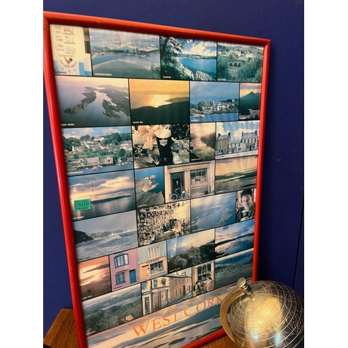 509 - West Cork Poster and a Chrome Terrestrial Globe (Poster 58 cm W x 90 cm H)