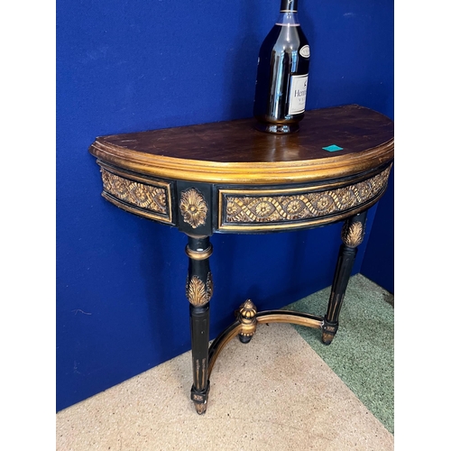 519 - Decorative Gold and Black Half Moon Wall Mounted Table (some damage) (83 cm W x 83 cm H x 37 cm D)